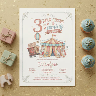 Invitación Festejo de trillizos de Baby Shower con acuarela v