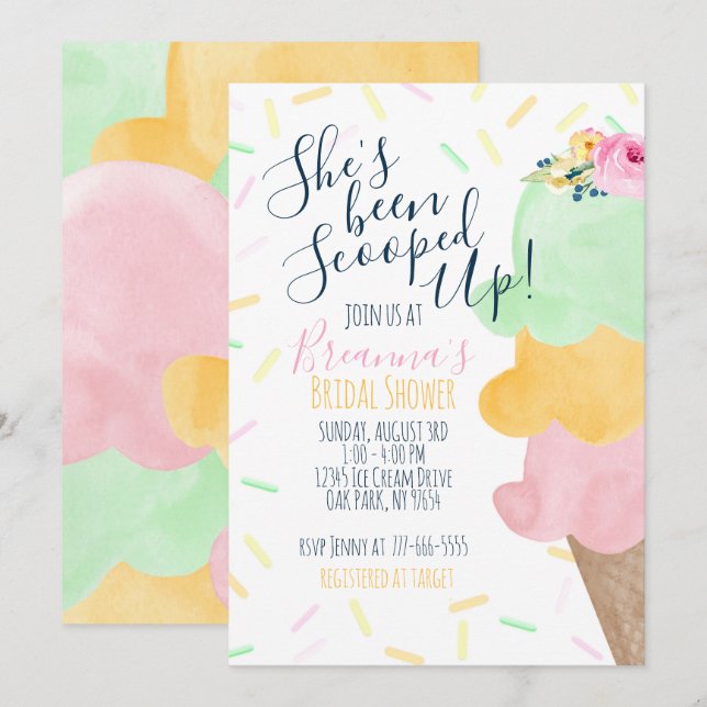 Invitación Festejo Nupcial de Helado con Cucharadas de Sherbe (Anverso / Reverso)
