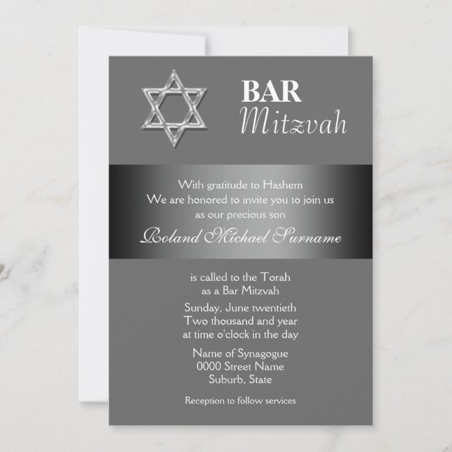 Invitación Festejos de la barra gris mitzvah (Anverso)