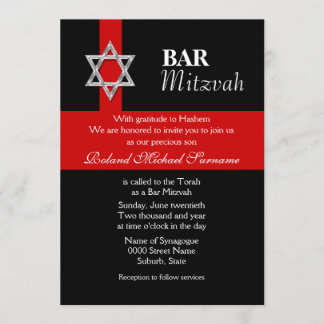 Invitación Festejos del bar negro rojo mitzvah