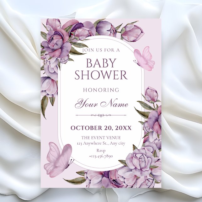 Invitación Festeo de baby shower de flores moradas en flor (Subido por el creador)