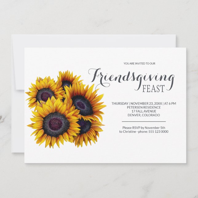 Invitación Festín Amarillo Sunflowers Bouquet Navy Friendsend (Anverso)
