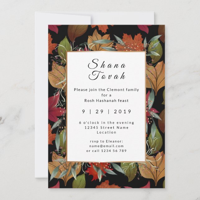 Invitación Festín de Año Nuevo judío en otoño elegante (Anverso)
