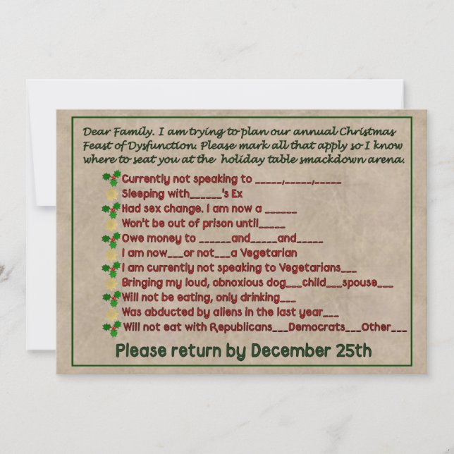 Invitación Festín de disfunción (Anverso)