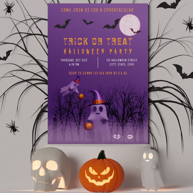 Invitación Festín de fantasmas o fiesta de Halloween (Spooky Ghosts Trick or Treat Halloween party Invitation)