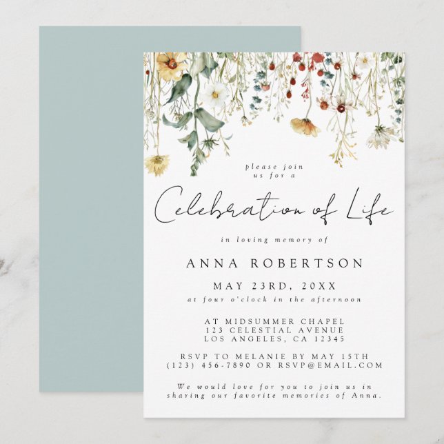 Invitación Festín de flores silvestres del funeral de la vida (Anverso / Reverso)