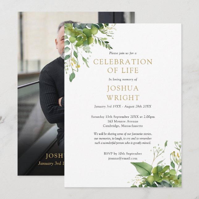 Invitación Festín De Flores Verdes De La Foto De Funeral De L (Anverso / Reverso)