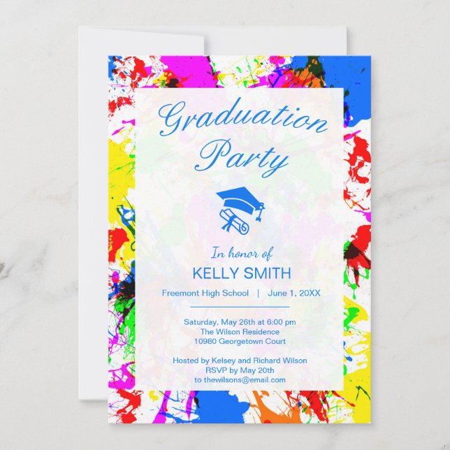 Invitación Festín de graduación de pintura con salpicaduras d (Anverso)