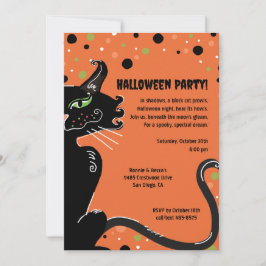 Invitación Festín de Halloween de Gato Negro Naranja espeluzn