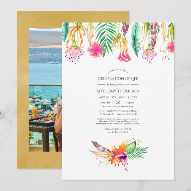Invitación Festín de verano tropical floral de la vida (Anverso / Reverso)