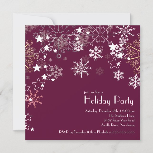 Invitación Festín feriado de Navidades con copos de nieve en  (Anverso)