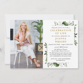 Invitación Festín Floral Verde De La Foto Del Funeral De La V