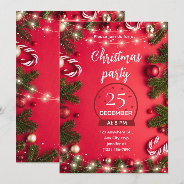 Invitación festiva a la fiesta de Navidad (Anverso / Reverso)