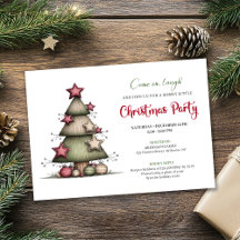 Invitación Festiva Árbol de Navidad con Acuarela C