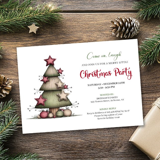 Invitación Festiva Árbol de Navidad con Acuarela C (Quirky Watercolor Christmas Tree Festive Invite)