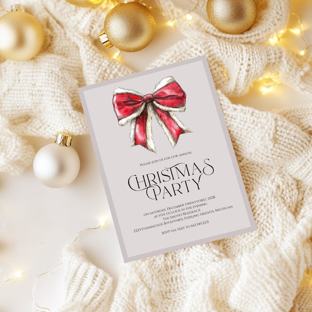 Invitación festiva de fiesta de Navidad con lazo d (Subido por el creador)