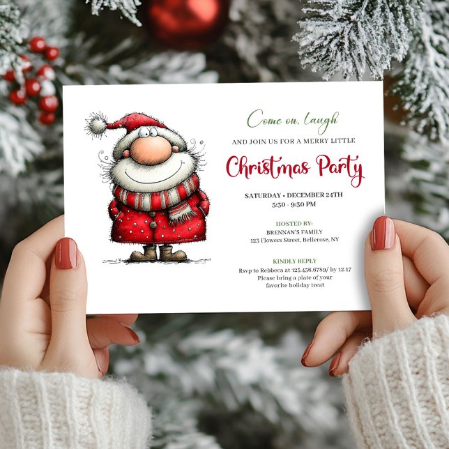 Invitación Festiva de Papá Noel Caprichosa a la Ac (Watercolor Whimsical Santa Claus Festive Invite)