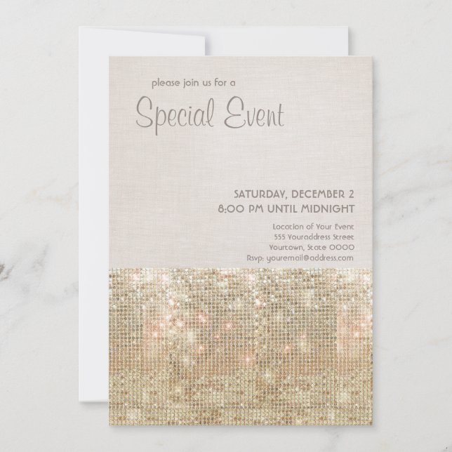 Invitación festiva de Sparkly Gold Sequins (Anverso)