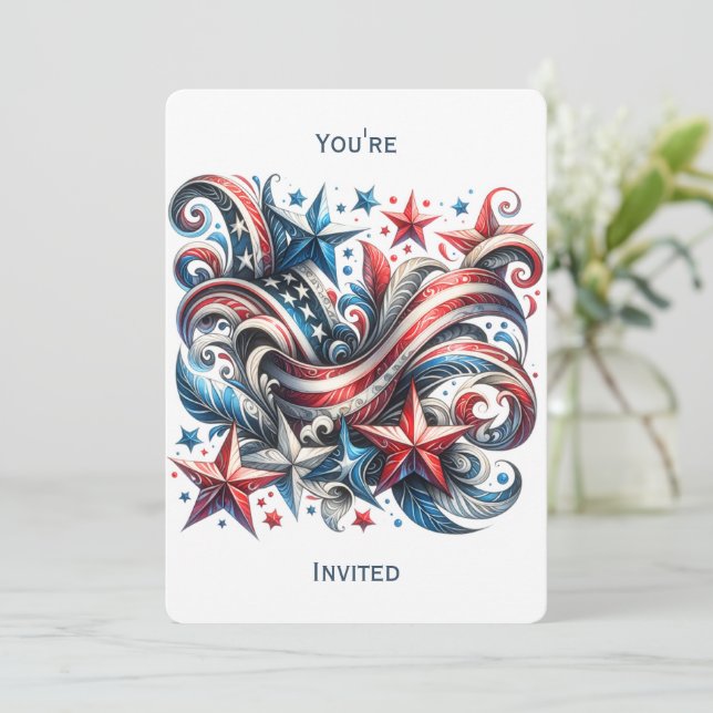Invitación festiva del Partido Blanco Rojo y Azul (Anverso de pie)