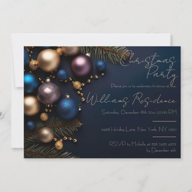 Invitación festiva y elegante a la fiesta de Navid (Anverso)