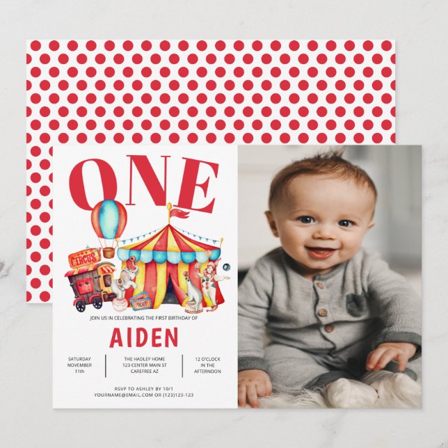 Invitación Festival Big Top Circus 1ª foto Cumpleaños (Anverso / Reverso)
