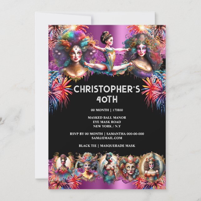 Invitación Festival de carnaval espectáculo fiesta fuegos art (Anverso)