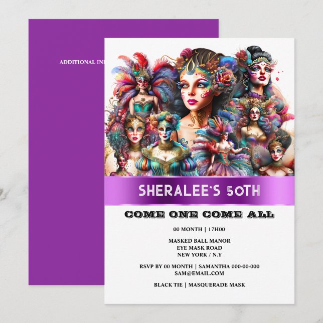 Invitación Festival de carnaval mujeres disfraz colorido (Anverso / Reverso)