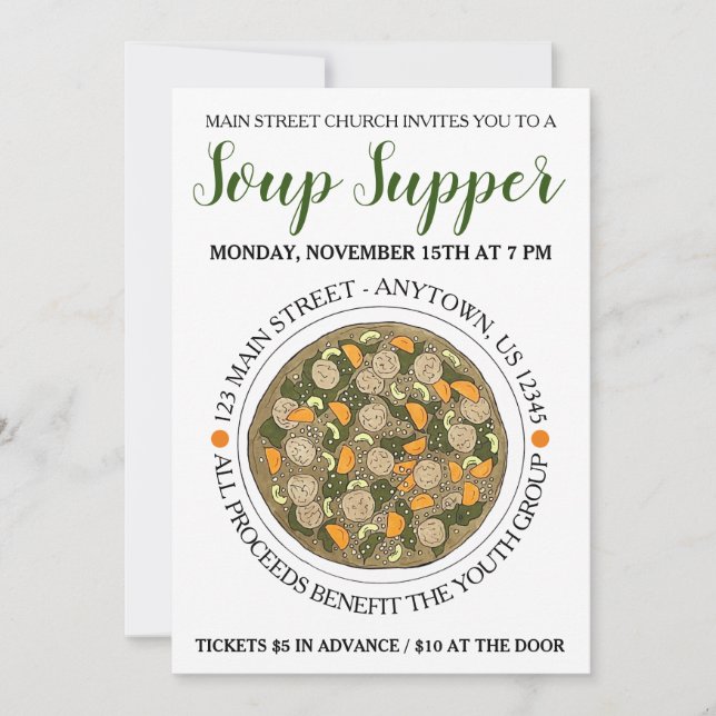 Invitación Festival de Cena de Sopa de Boda italiano (Anverso)