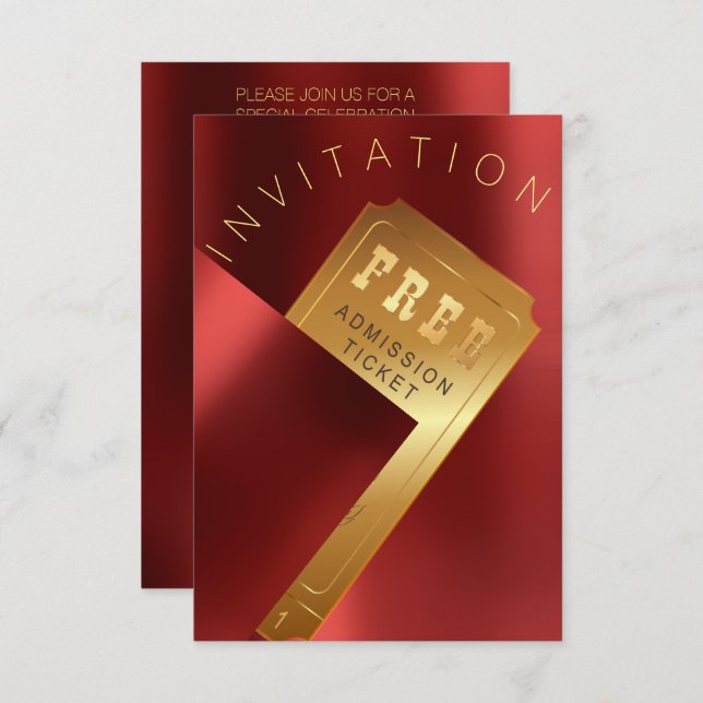Invitación Festival de Cine Ticket Metalizado Red Ruby Gold (Anverso / Reverso)