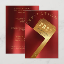 Invitación Festival de Cine Ticket Metalizado Red Ruby Gold