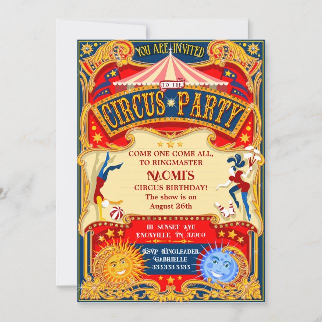 Invitación Festival de Círculo de Vintage Moderno Cumpleaños (Anverso)