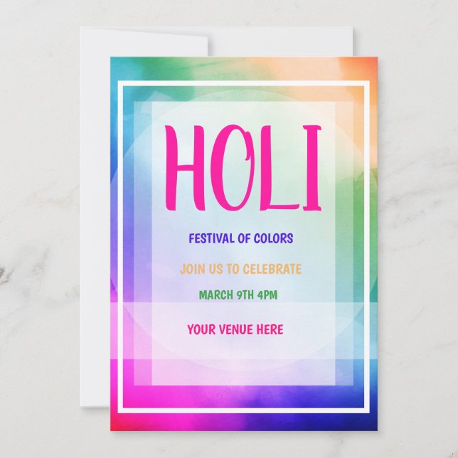 Invitación Festival de colores Holi (Anverso)