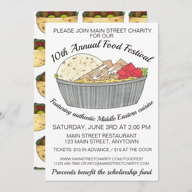 Invitación Festival de comida de Medio Oriente de arroz con p (Anverso / Reverso)