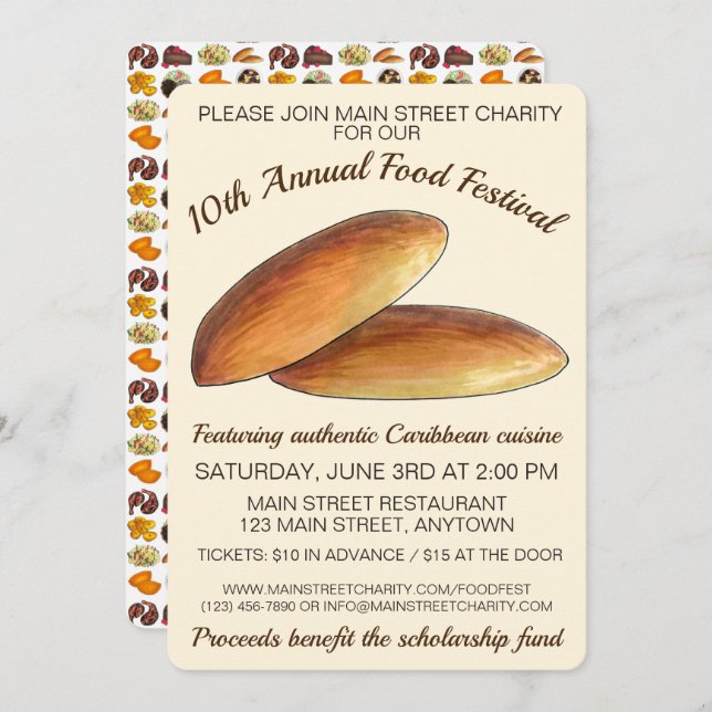 Invitación Festival de comida del Caribe jamaiquino Bulla Cak (Anverso / Reverso)