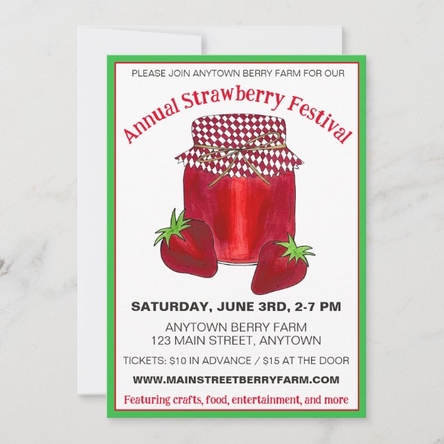 Invitación Festival de fresa Berry Farm Berries Jam Summer (Anverso)