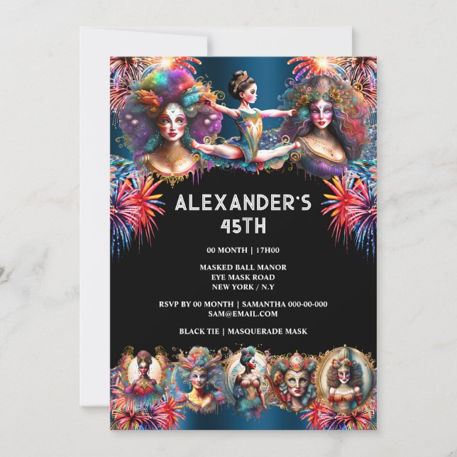 Invitación Festival de fuegos artificiales carnaval espectácu (Anverso)