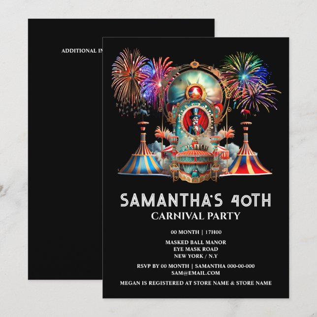 Invitación Festival de fuegos artificiales de la noche del ma (Anverso / Reverso)
