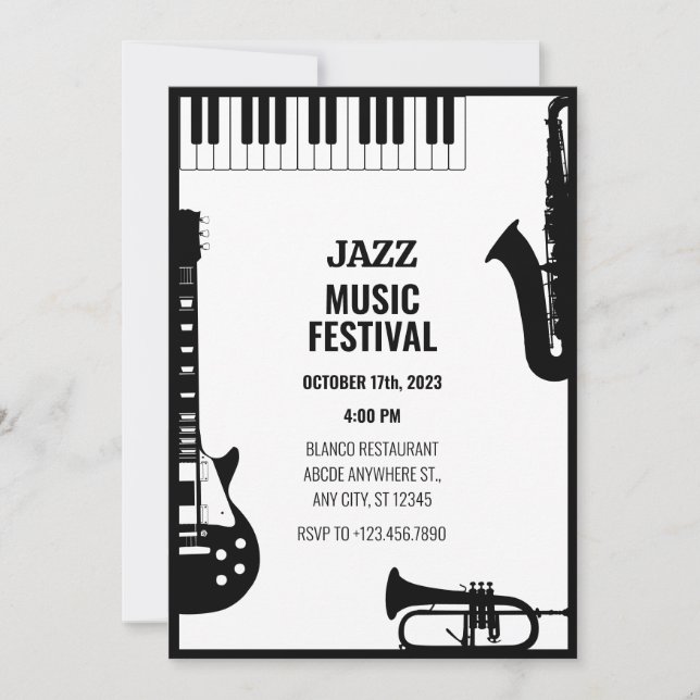 Invitación Festival de instrumentos de música jazz (Anverso)