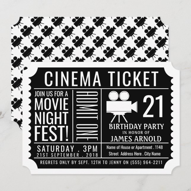 Invitación Festival de la noche del cine, boleto de cine, fie (Anverso / Reverso)