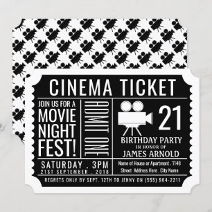 Invitación Festival de la noche del cine, boleto de cine, fie