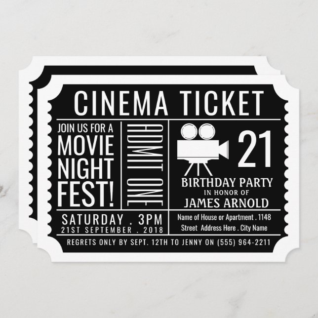 Invitación Festival de la noche del cine, boleto de cine, fie (Anverso / Reverso)
