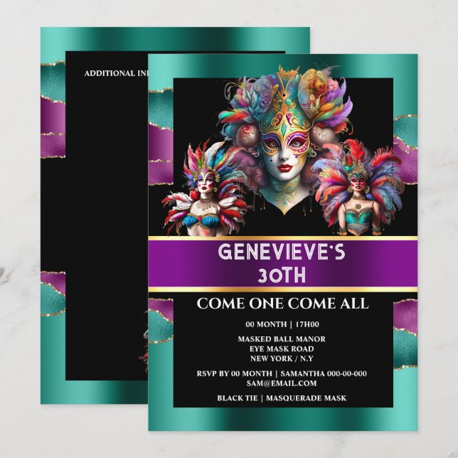 Invitación Festival de mardi gras de Carnaval mujeres enmasca (Anverso / Reverso)