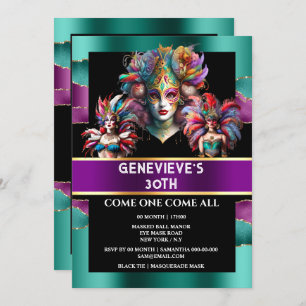 Invitación Festival de mardi gras de Carnaval mujeres enmasca