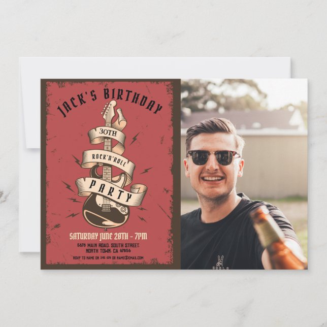 Invitación Festival de música de cumpleaños de rock de guitar (Anverso)