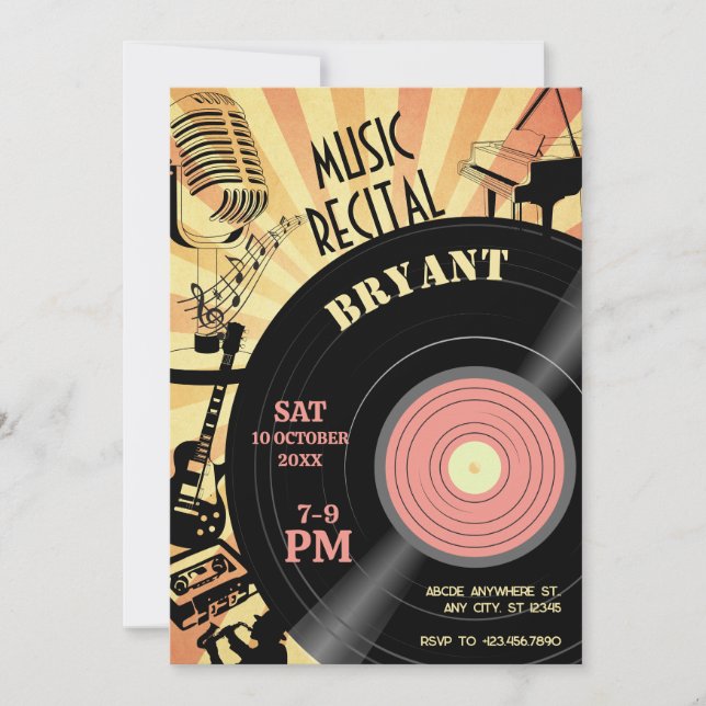 Invitación festival de música retro vintage Recital (Anverso)