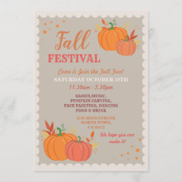 Invitación Festival de Otoño de la Cosecha Calabaza Hojas Eve
