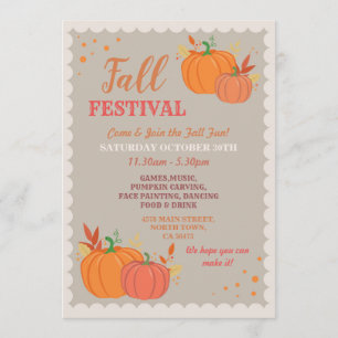 Invitación Festival de Otoño de la Cosecha Calabaza Hojas Eve