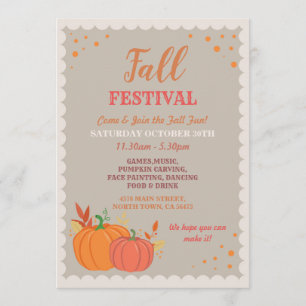 Invitación Festival de Otoño de la Cosecha Calabaza Hojas Eve