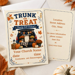 Invitación Festival de Otoño de Trunk or Treat de la Iglesia
