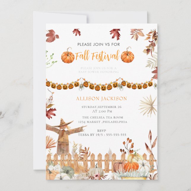 Invitación Festival de otoño: ducha anual de bebé de calabaza (Anverso)